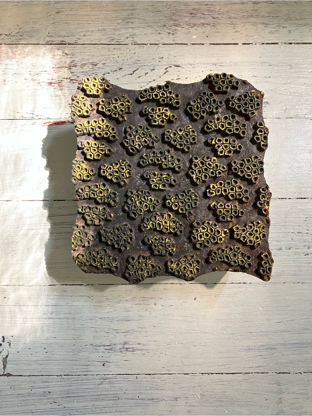 Antique Hand-Carved Indian Wooden Printing Block/Organic Honeycomb/Leopard Print